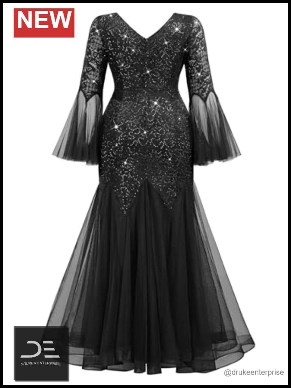 Women's Plus Size Sequin Mermaid Formal Evening Gown Tulle - Picture 5 of 6
